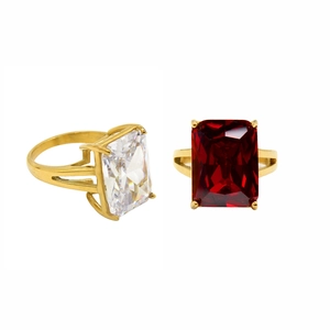 Anello vintage con zircone taglio smeraldo in acciaio inossidabile dorato per fidanzamento