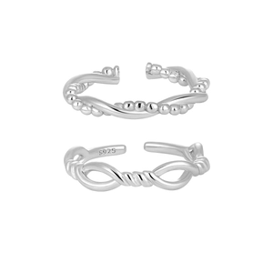 Minimalist S925 sterling silver beaded chain wrap rings set with an adjustable open design