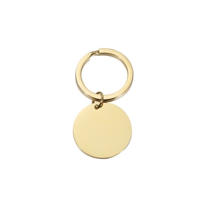 Minimalist gold round mirror stainless steel keychain with polished DIY metal tag charm