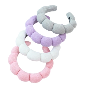 Set of 4 sponge cloud headbands in grey, purple, white and pink for face washing