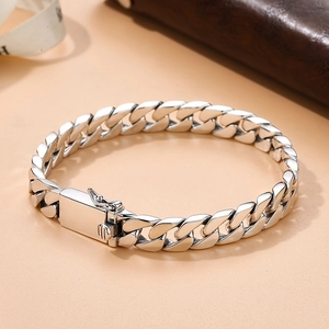 Classic silver Miami Cuban link bracelet for men with polished metal finish and box clasp
