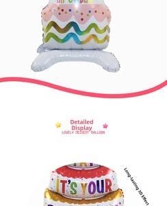 Detailed close-up of a 3D multi-layered cake balloon with IT'S YOUR BIRTHDAY print