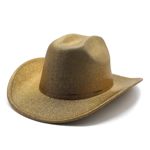 Sparkling gold cowboy hat with metallic glitter finish for Halloween party events