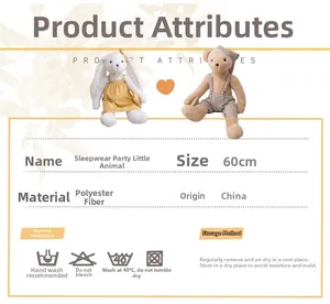 Detail of 60cm plush teddy bear and rabbit set made of soft polyester fiber