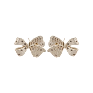 14K gold plated butterfly stud earrings with vintage texture on a white background