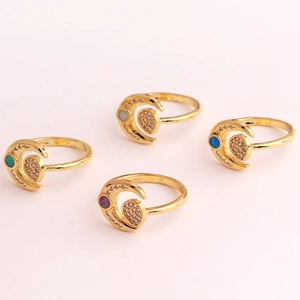 Minimalist vintage celestial rings with star-moon motif and colorful natural stones