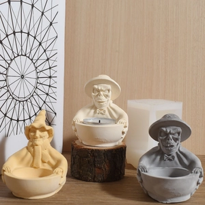 Gentleman skull and wizard silicone candle holder molds with finished resin crafts