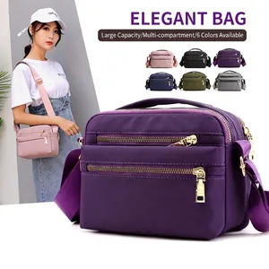 Women Nylon Crossbody Bag Multi Pocket Waterproof Shoulder Bag Casual Small Square Handbag Travel Commute Sturdy Durable Top Handle Bag