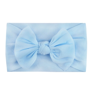 Soft light blue nylon bow headband for infants with high elasticity and cute design
