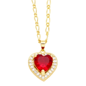 Elegante goldene Halskette mit herzförmigem rotem Edelstein und weißem Zirkonia-Halo