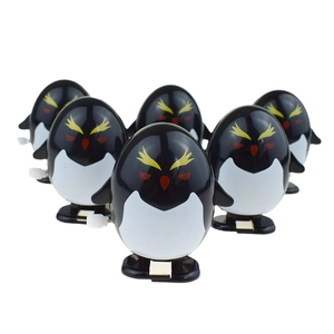 Lot de six manchots mécaniques mignons avec sourcils jaunes et remontoirs à ressort