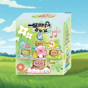 Detailansicht der Spieluhr-Verpackung der Cozy Time Serie mit Cartoon-Charakteren
