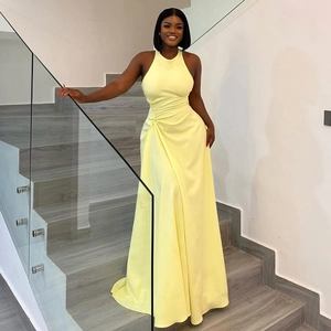 Halter Maxi Dress For Women Ruched Side Pleated Sleeveless Bodycon Solid Color Sexy Evening Party Long Gown