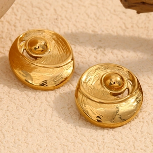 Orecchini A Lobo Rotondi Placcati Oro 18K Acciaio Inossidabile Texture A Spirale Design Vintage Per Donne