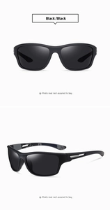 Polarized cycling sunglasses featuring matte black frames and vented anti-slip temple arms