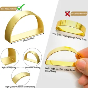 Modern gold D-shaped metal napkin rings made of high quality zinc alloy 1.88 inch set