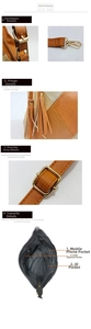 Detailed view of brown lychee grain leather tote with tassel and adjustable strap