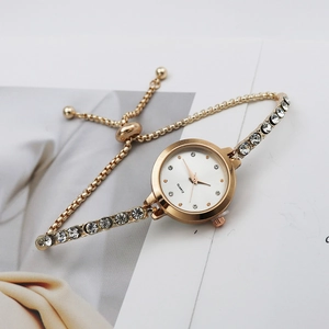 Women Bracelet Watch Quartz Alloy Case Stainless Steel Rhinestone Crystal Inlay Slider Buckle Elegant Luxury Jewelry Timepiece