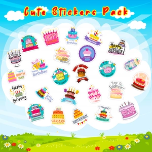 Cute colorful happy birthday cake stickers pack for DIY party decorations and scrapbooking