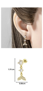 Detailed view of coffee gold fishtail screw-back stud earrings with dimensions