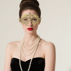 Golden lace masquerade mask with intricate hollow patterns for parties and festivals