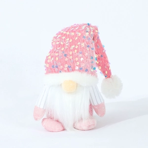 Pink sequin knit hat Christmas gnome doll with white beard for holiday decoration