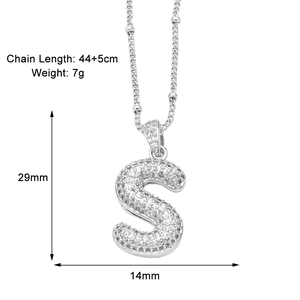 Silver letter S pendant necklace with rhinestones showing size 29mm x 14mm and weight 7g