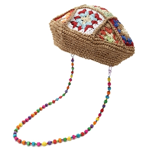 Sac bandoulière bohème au crochet avec motifs floraux et bandoulière en perles de bois