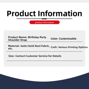 Specifications for Birthday King sash made of satin and gold powder fabric