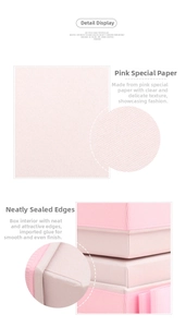 Close-up of pink jewelry gift box with textured paper finish and neat interior edges