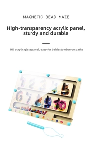 Detail of high-transparency acrylic panel on wooden magnetic number maze toy