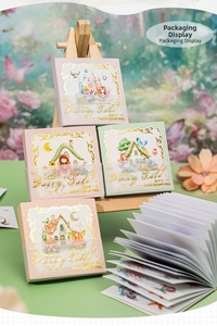 Detail of Fairy Tale magic book stickers with gold foil stamping and textured paper