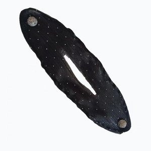 Black mesh hair bun maker with two sparkling buttons for quick styling on white background