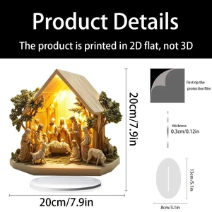 Luminous 2D printed Nativity acrylic stand with dimensions for home table decoration
