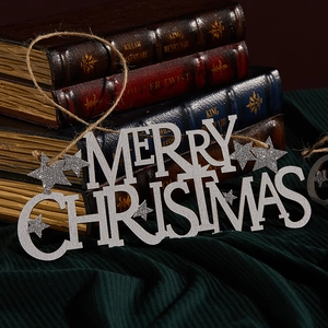Merry Christmas Wooden Hanging Sign Glitter Star Xmas Plaque With Hemp Rope For Festive Home Party Tree Decoration