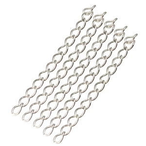 Detailed view of silver extension chains showing the 5cm wave-shaped metal links
