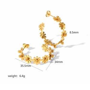 Tableau détaillé des tailles pour boucles d'oreilles fleuries dorées de 35,5 mm