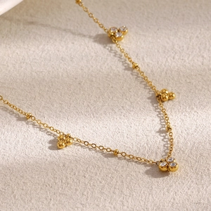 Elegant 18K gold plated stainless steel chain necklace with zircons and beads