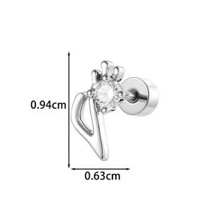 Silver musical note stud earring with crystal and flat back screw, 0.94cm x 0.63cm size