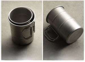 Detail of outdoor camping cup with smooth rolled edge and bamboo joint anti-slip design