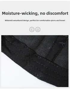 Detail of moisture-wicking sweatband inside the black baseball cap with reinforced stitching