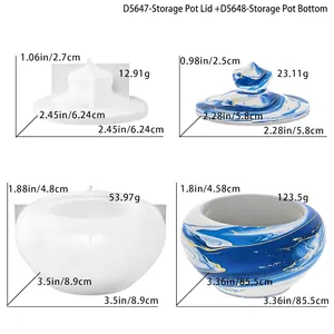DIY teapot storage box silicone mold set with dimensions and marble resin samples