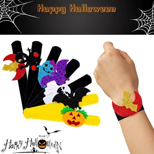 Halloween Slap Bracelet Cartoon Pumpkin Bat Ghost Felt Glitter Wristbands Party Favors Kids Festival Accessories