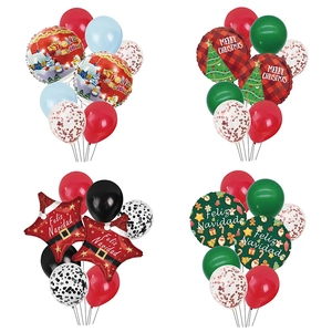 Detail of Christmas balloon set with red green latex and Feliz Navidad foil star balloons