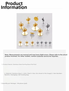 Clous d'oreilles plats en acier inoxydable doré et argenté pour la création de bijoux