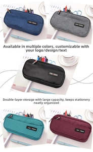 Vertical collage showing high-capacity double-layer oxford cloth pencil cases in five colors