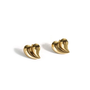 Minimalist gold hollow heart stainless steel stud earrings for women with mirror finish
