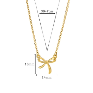 Detail view of 18k gold plated bow pendant showing 13x14mm size and 38+7cm chain length
