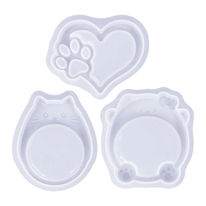 Set of three purple silicone molds for heart cat paw and kitty resin storage trays