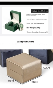 Detailed view of single watch box dimensions with premium PU leather and velvet interior